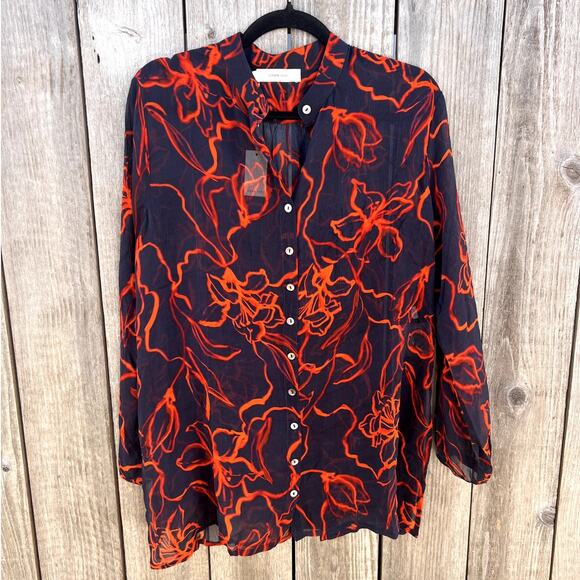 Chan Luu Sheer Black and Red Floral Blouse - Picture 2 of 9
